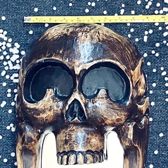 Vintage Handcrafted Wooden Skull Mirror - Picture 7 of 16